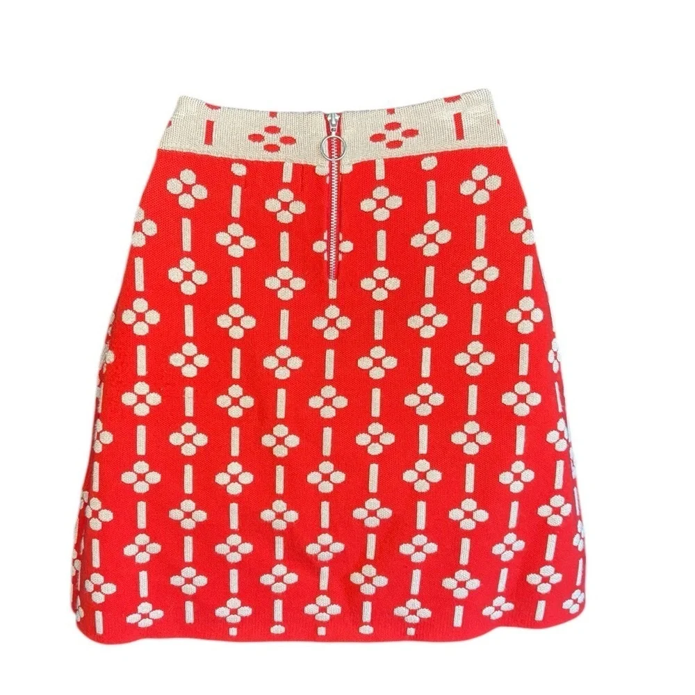 Maeve Anthropologie women’s Quant 
Skirt orange red tan floral sweater material - Picture 5 of 12